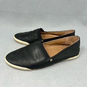 FRYE Melanie Black Italian Leather Distressed Flat Loafers Size 6M